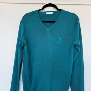 Versace Teal V-Neck Men's Sweater - Small